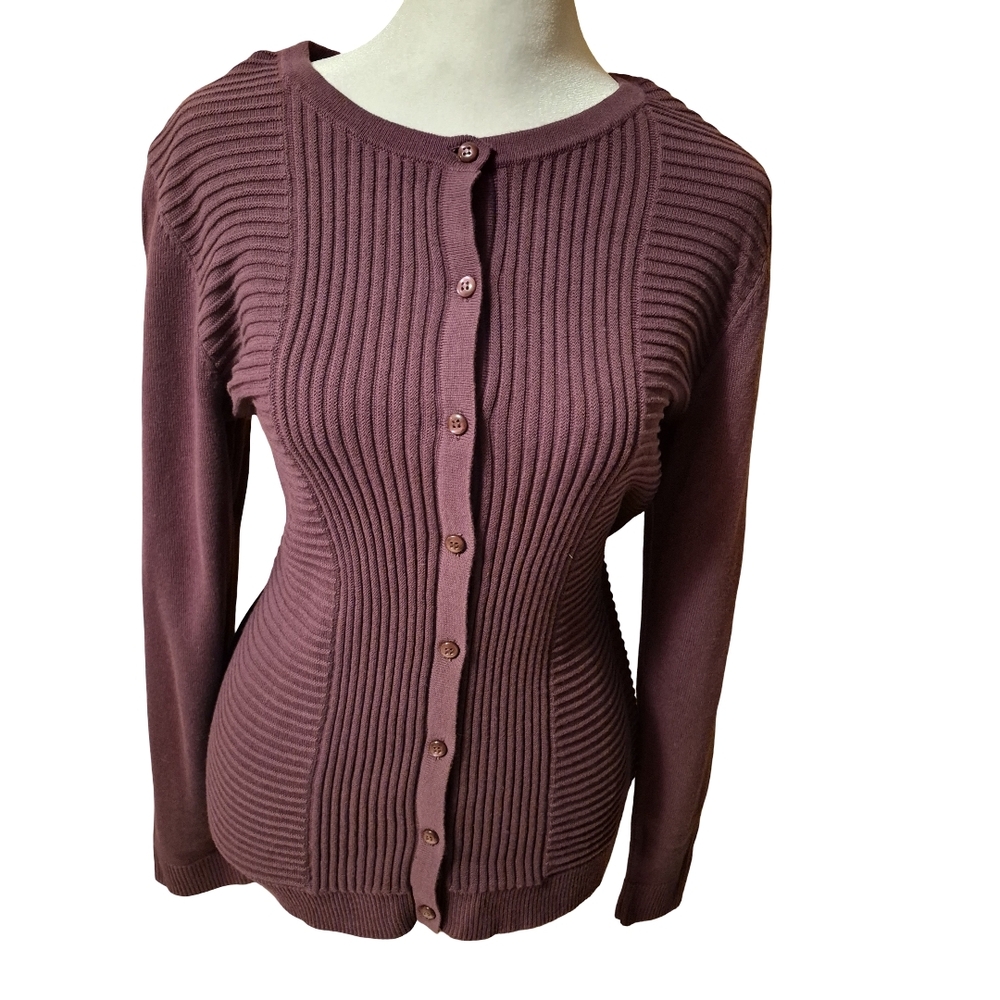 NWT Christopher & Banks Ribbed Cardigan - Plum